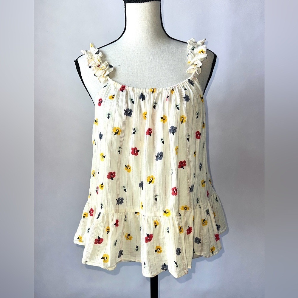 Madewell Ruffle-Strap Cotton Confetti Flotal Cami Top. Size 2